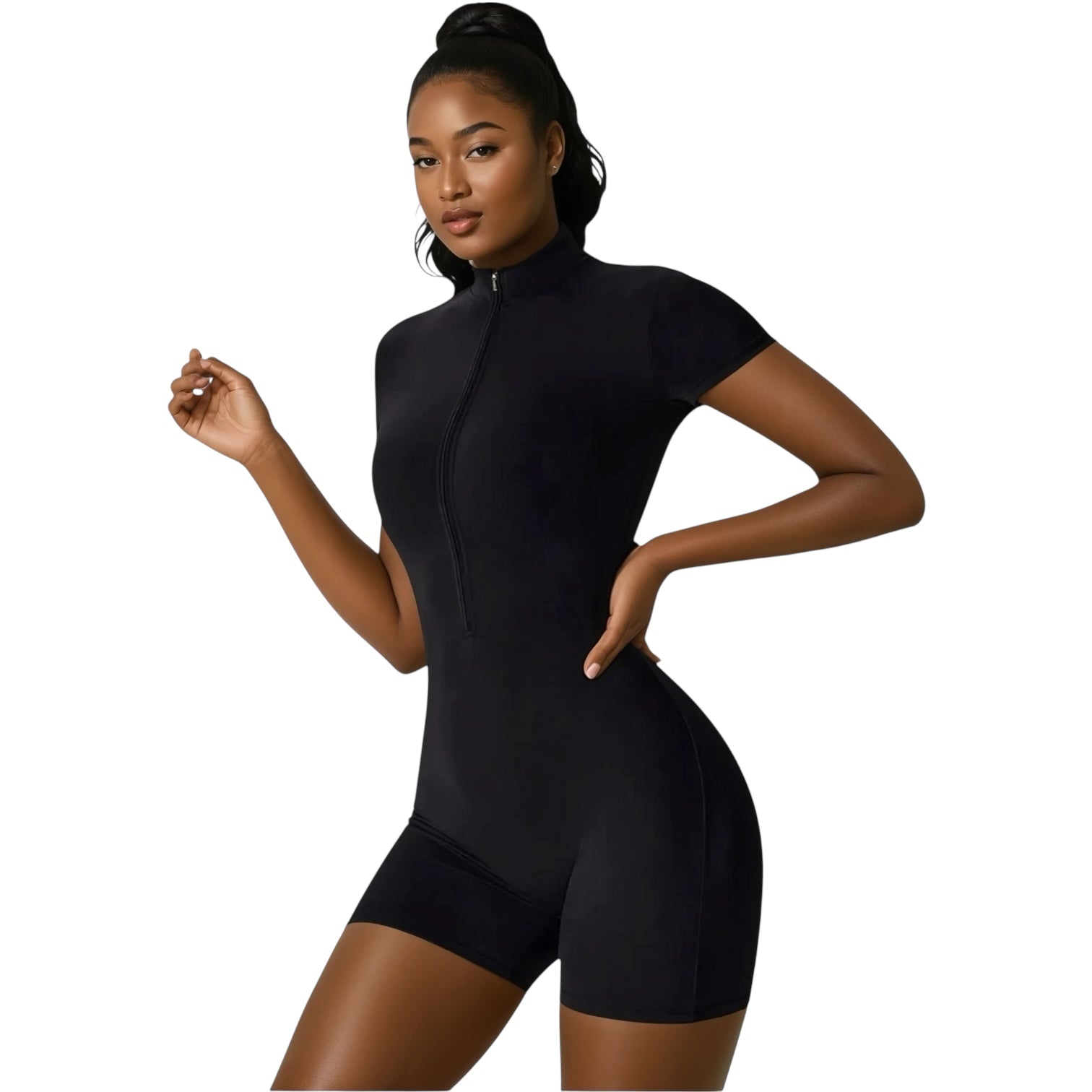 The Half-Zip Bodysuit in Shorts
