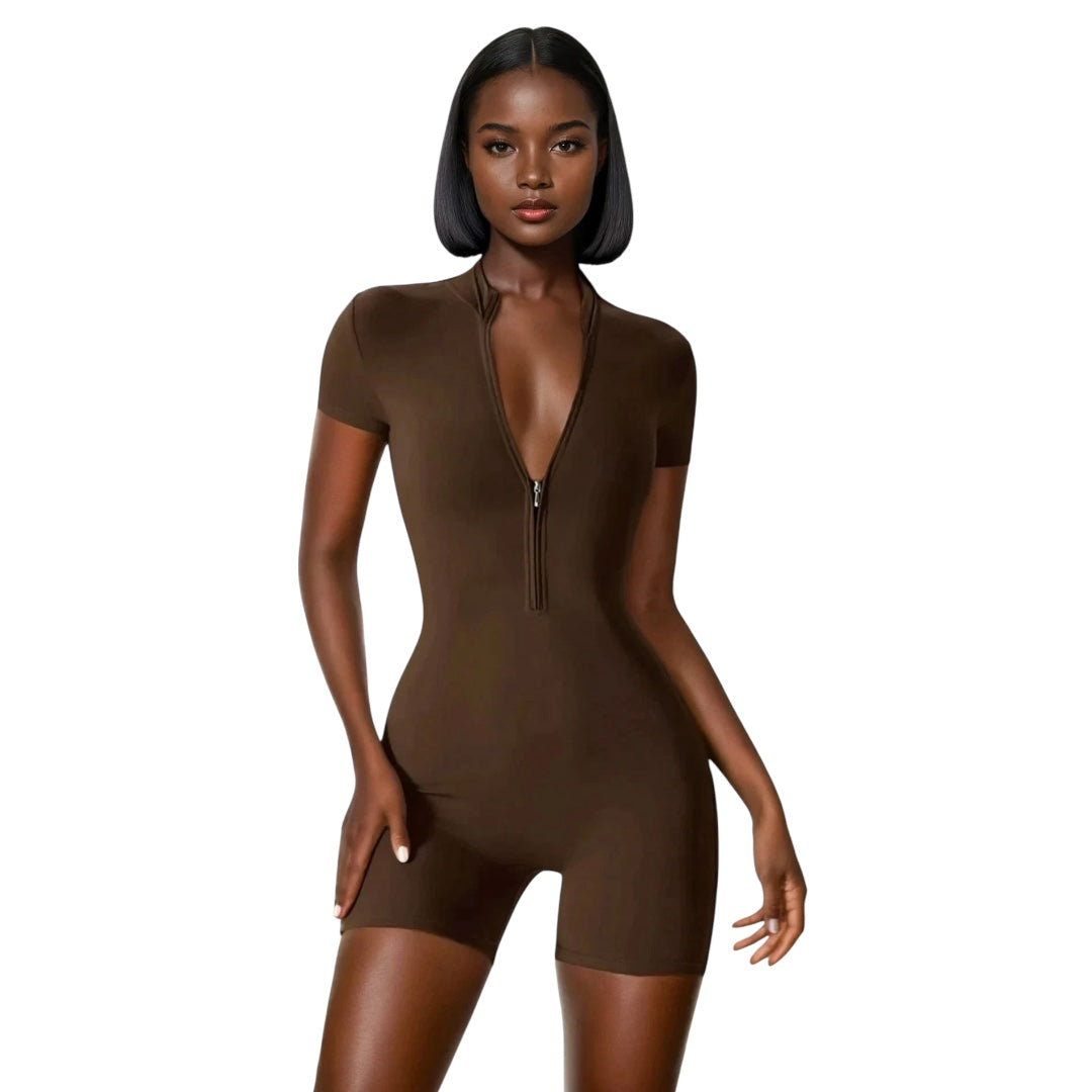The Half-Zip Bodysuit in Shorts