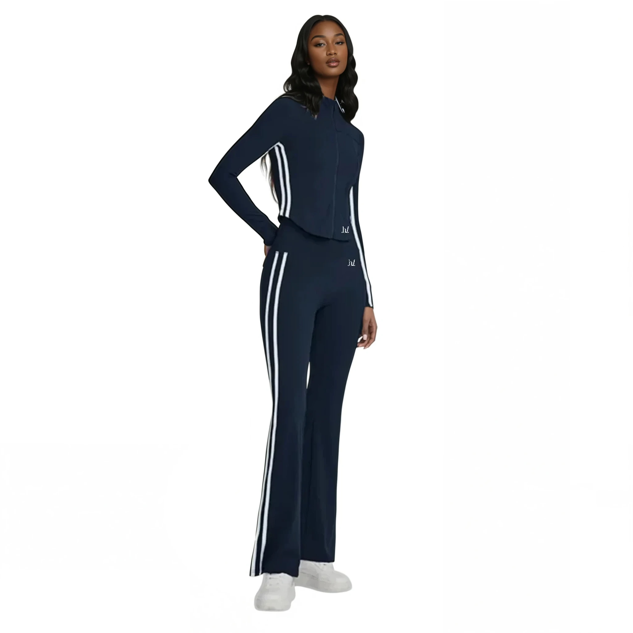 The Striped Sculpted Zip-Up & Flared Leggings Set
