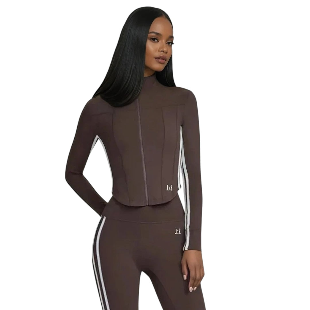The Striped Sculpted Zip-Up & Flared Leggings Set