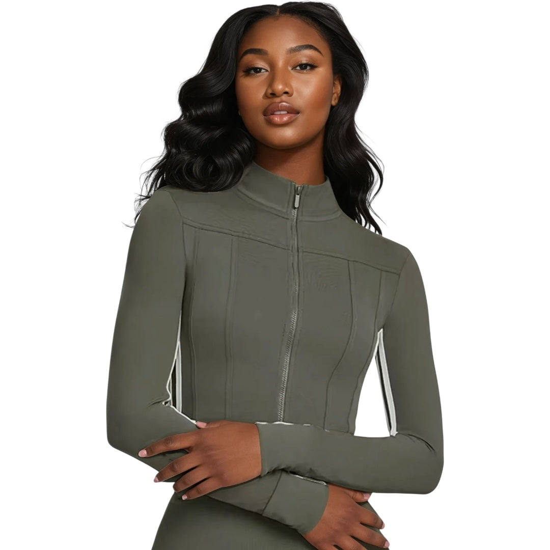 The Striped Sculpted Zip-Up & Flared Leggings Set
